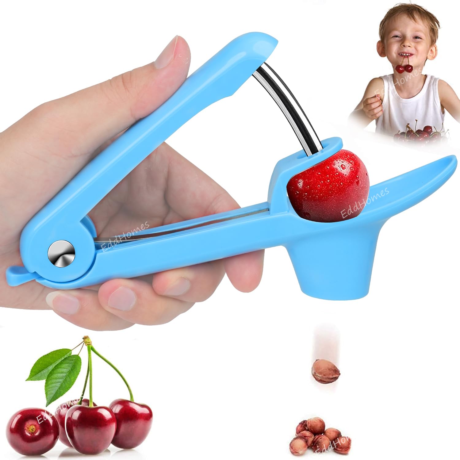 Photo 1 of Cherry Pitter Tool Pit Remover, Cherry Core Remover Tool with Space-Saving Lock Design, Heavy-Duty Cherry Pit Remover for Kids/Making Cherry Jam(Blue)