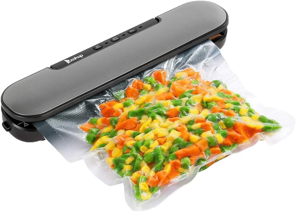 ROVSUN Zokop Portable Food Vacuum Sealer Machine for Food Saver Storage with Magnets and 5 Bags, Overheating Protection Silver Gray