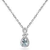KOKAV 14K White Gold Aquamarine 5/8 Ct Pear Shaped, Diamonds Pendant Necklace