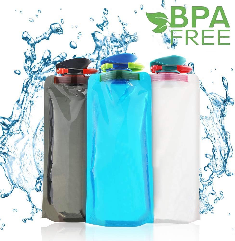 Foldable Water Bottles Set Drink Bottle Bottle Pouches,Flexible Collapsible Reusable Water Weight Bag for Hiking,Adventure,Travel