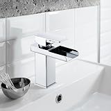 Peppermint Modern Waterfall Basin Mixer Tap Single Lever Hot Cold Chrome Square view 6