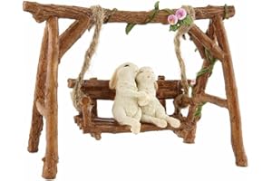 Top Collection Rabbit Lovers on Swinging Garden Bench Miniature
