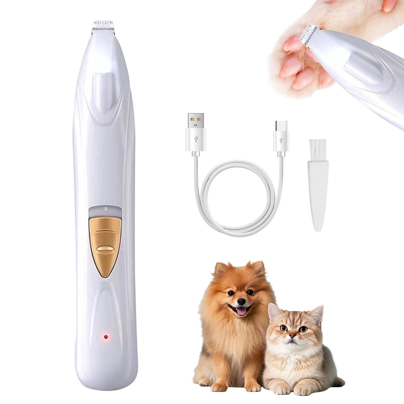 Pet Hair Trimmer, USB LED Electric Dog Grooming Clippers, Cordless Clippers, Low Noise, for Pet Paw Eyes Ears Face Rump
