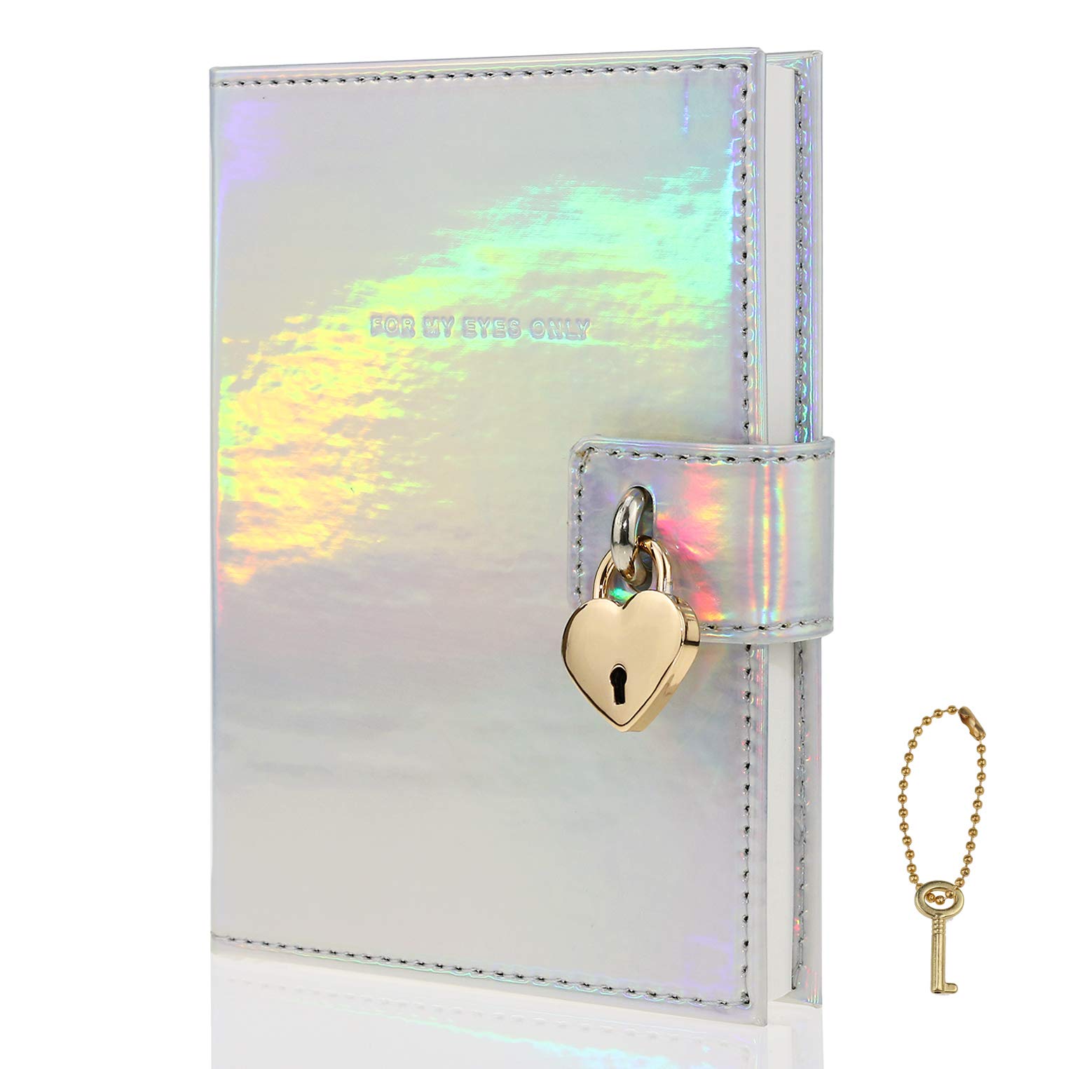 Mazeran Heart Shaped Lock Journal, Handmade Laser PU Hard Cover Notebook Travel Diary, B6 Lined Locking with Key Personal Planner Secret Organizers Gift for Girls Women Daughter — image 1