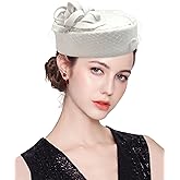 ELLYDOOR Wool Fascinator Hat Winter Wool Felt Pillbox Hat for Women Wedding Church Hat Veil Bowknot Fedoras