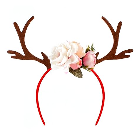 OULII Lustige Hirsch Geweih Stirnband mit Blumen Blüte Neuheit Haar Band Weihnachten Fancy Dress Kostüme Zubehör
