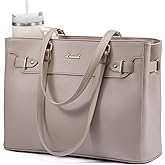LOVEVOOK Laptop Tote Bag for Women Work, Teacher Tote Bag with Large Cup Holder, 15.6 Inch Waterproof Leather Computer Bag