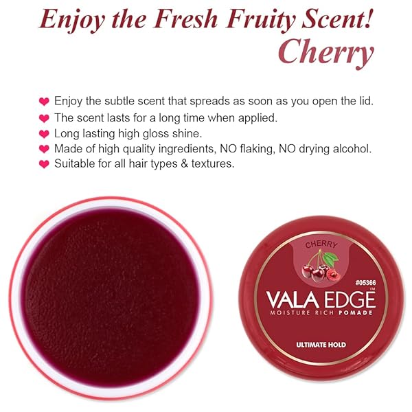 BEAUTY TOWN VALA EDGE CONTROL GEL – ULTIMATE HOLD, HIGH SHINE, BRAIDING POMADE FOR LOCS, BRAIDS, AND EDGES (CHERRY – 3.38 FL OZ)
