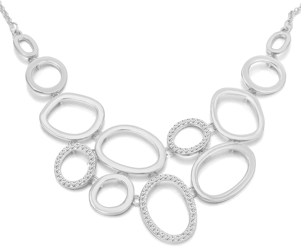 Ouran Women's Chain of Rings Pendant Necklace for Girls - Long Statement Jewelry With CZ Crystal Shining Rhinestone