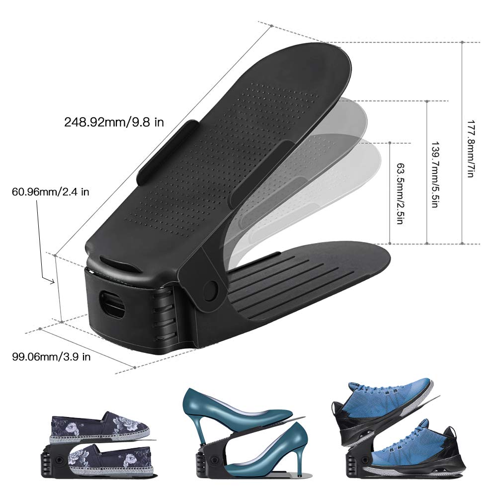 Einstellbare Schuh Slots für Schuhregale und Schrank, 8 Stück Platzsparende Schuhstapler/Schuhhalter Set, Verstellbare Schuh Veranstalter - Kunststoff Schuh Organizer Space Saver (Schwarz)