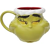 Department 56 Dr. Seuss Grinch Face Sculpted Coffee Mug, 24 Ounce, Multicolor
