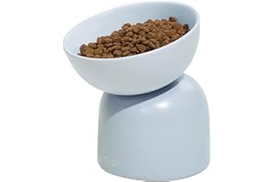 MS!MAKE SURE Elevated Cat Food Bowl, Ceramic Cat Bowls for Food and Water, Cat Bowls Whisker Friendly, Lead & Cadmium Free, 15°Tilted Non-Slip Anti Vomiting for Cats and Puppy Blue