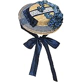 COSDREAMER Girls Womens Victorian Tea Party Hat Bows Flowers Straw Hats Blue