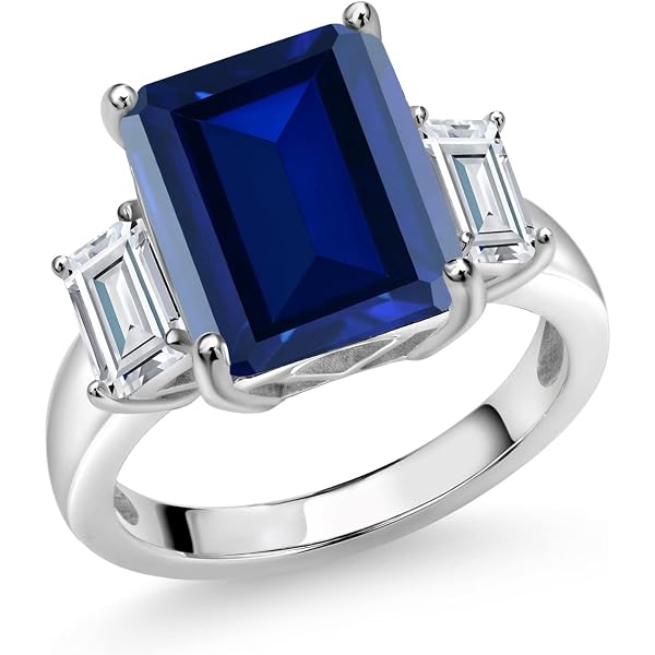 Rectangle Simulated Sapphire Halo Ring – .925 Sterling Silver Band, Sizes 5-10 - View #10