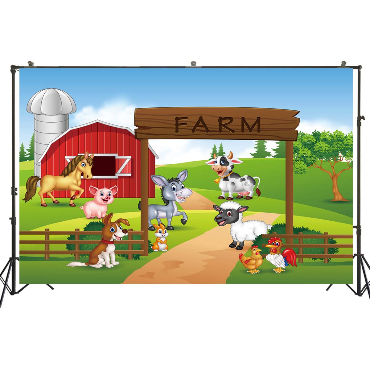 Farm Theme Photography Backdrop Red Barn Animals Barnyard House