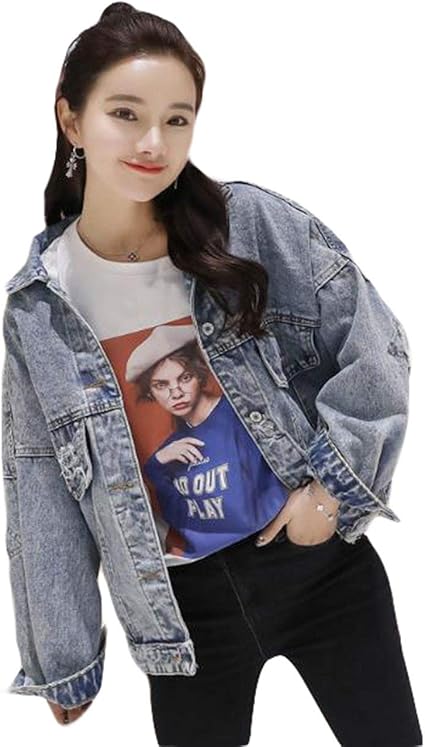 Amazon Mlbossデニムジャケット レディース アウター Gジャン ジージャン ゆったり 原宿系 ダメージ加工 長袖 春服 薄手 コート ジャケット 通販