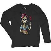 Tee Hunt Frida Calavera Sugar Skull Women's Long Sleeve T-Shirt Day of The Dead Art Dia de Los Muertos Mexican Artist Shirt