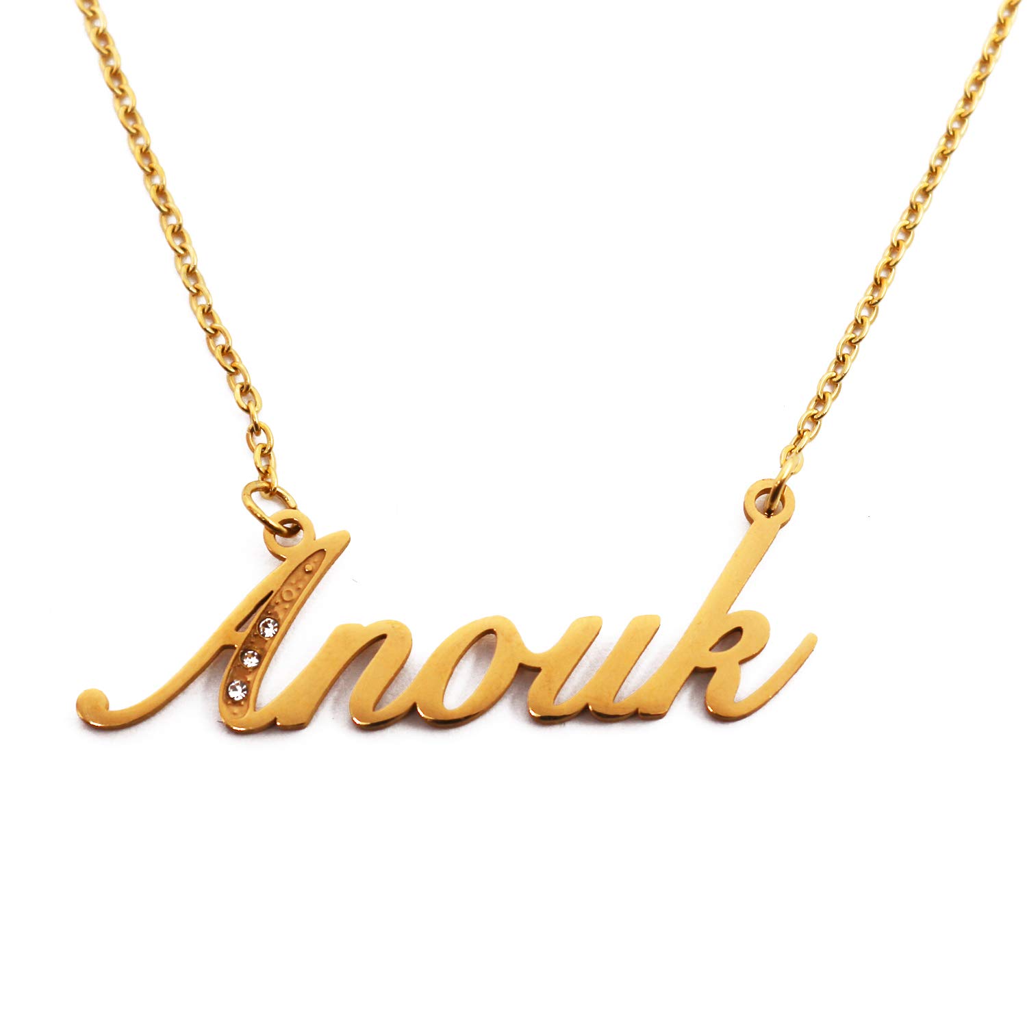 Anouk Italic Personalised Name Necklace With Cubic Zirconia Gold Plated, Custom Dainty Name Pendants, Jewellery for Ladies, Girlfriend, Mother, Sister, Friends