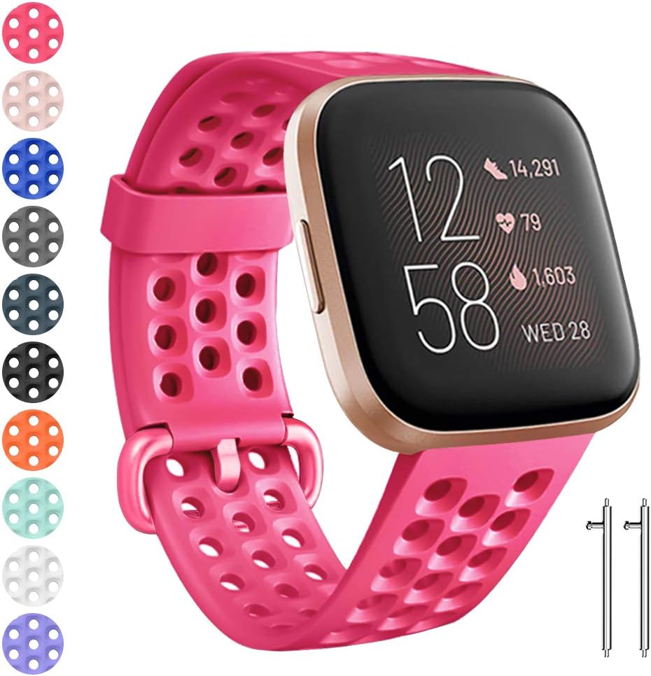 Watbro Sport Bands Compatible with Fitbit Versa/Versa 2/ Versa Lite, Soft Silicone Breathable Waterproof Sport Watch Strap Band Replacement Wristband Accessories Women Man for Versa Smart