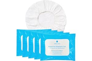 Tingjoo 5 Pcs No Water Rinse Free Shampoo Cap Bulk Waterless Hair Washing Shower Caps Disposable Dry Hair Wash Caps for Elderly, Bedridden Patients, Post Surgery, Hospital Stays