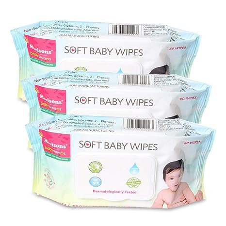 Morisons Baby Dreams Baby Wipes 80s with Lid Pack of 3 (80 Wipes per Pack)