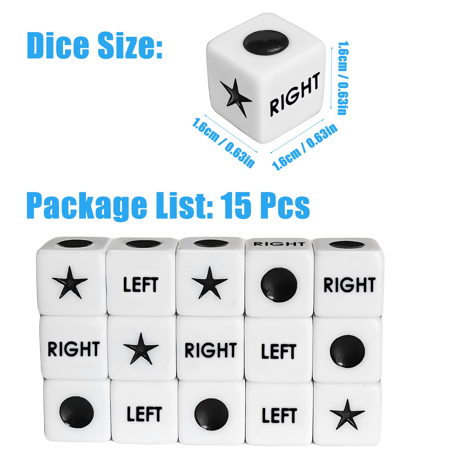 ZLIXING 15 Pcs Dice for Left Right Center Dice Game Prime Only Dice Family Board Games Accessories