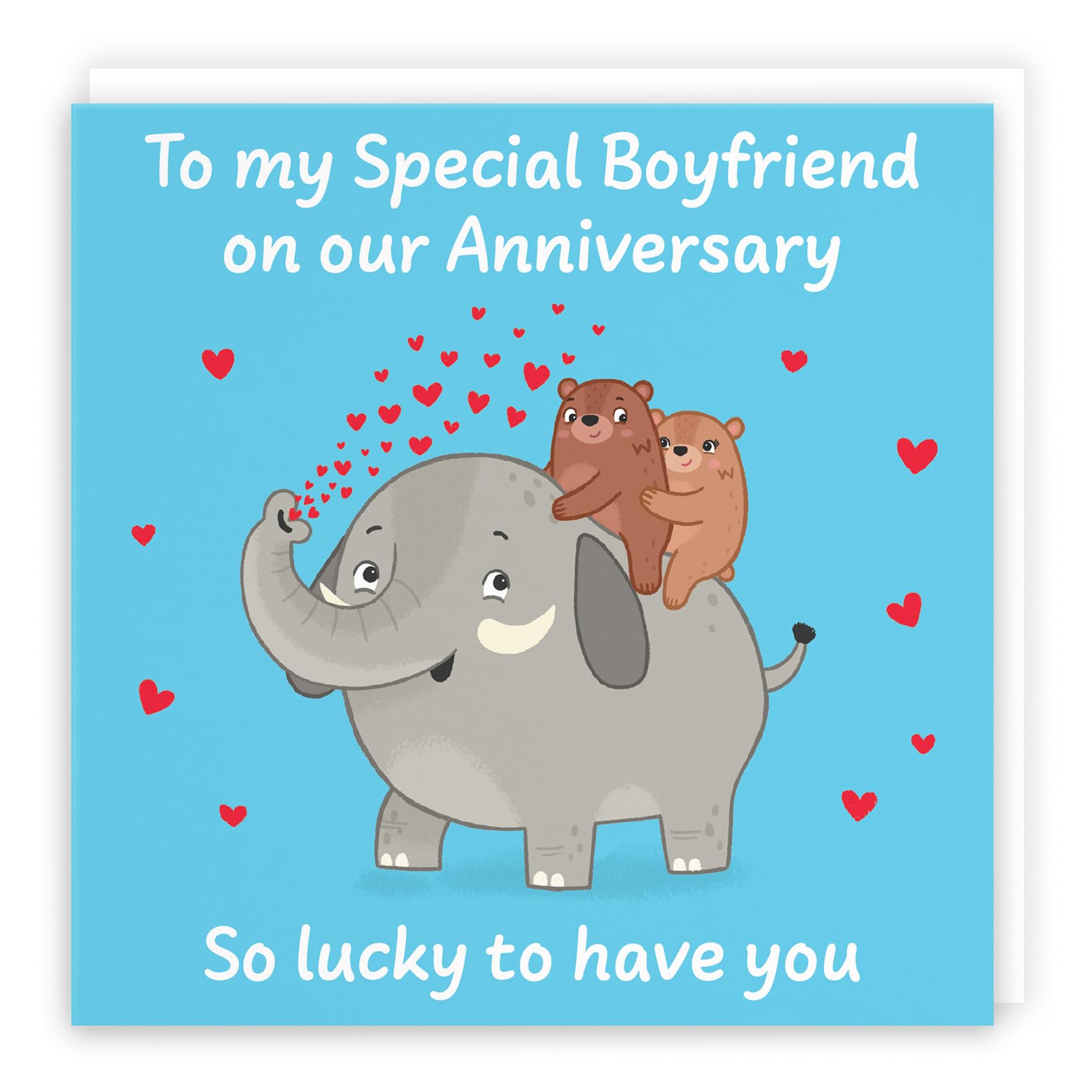 Hunts England - Cute Elephant Love Boyfriend Anniversary Card - Fun Bears Anniversary Card - Love Story Collection