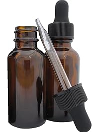 DropperStop 1oz Amber Glass Dropper Bottles (30mL) with Tapered Glass Droppers - Pack of 2