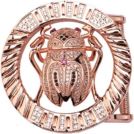 STARLIGHT AFAR Cicada Design Round Shape Pin Buckle Type Belt Buckle with Natural Zircon Best Gift for Men Rose Gold Color