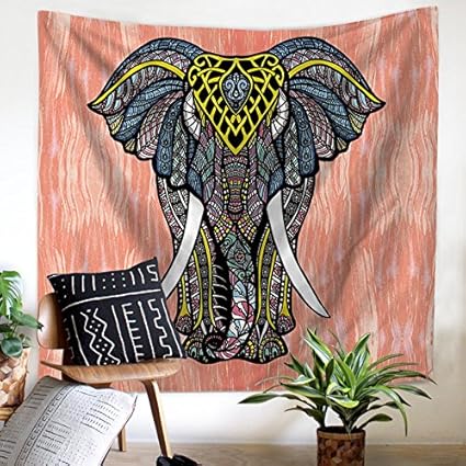 Qees Bohemian Elephant Tapestry Wall Hanging Decor Indian Hippie Hanging Wall Decor Bedroom Living Room Dorm Wall Hanging Tapestry Beach Throw Table