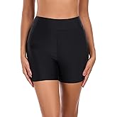 Colloyes Women's High Waisted Board Shorts Side Mesh Splicing Swim Shorts with Liner