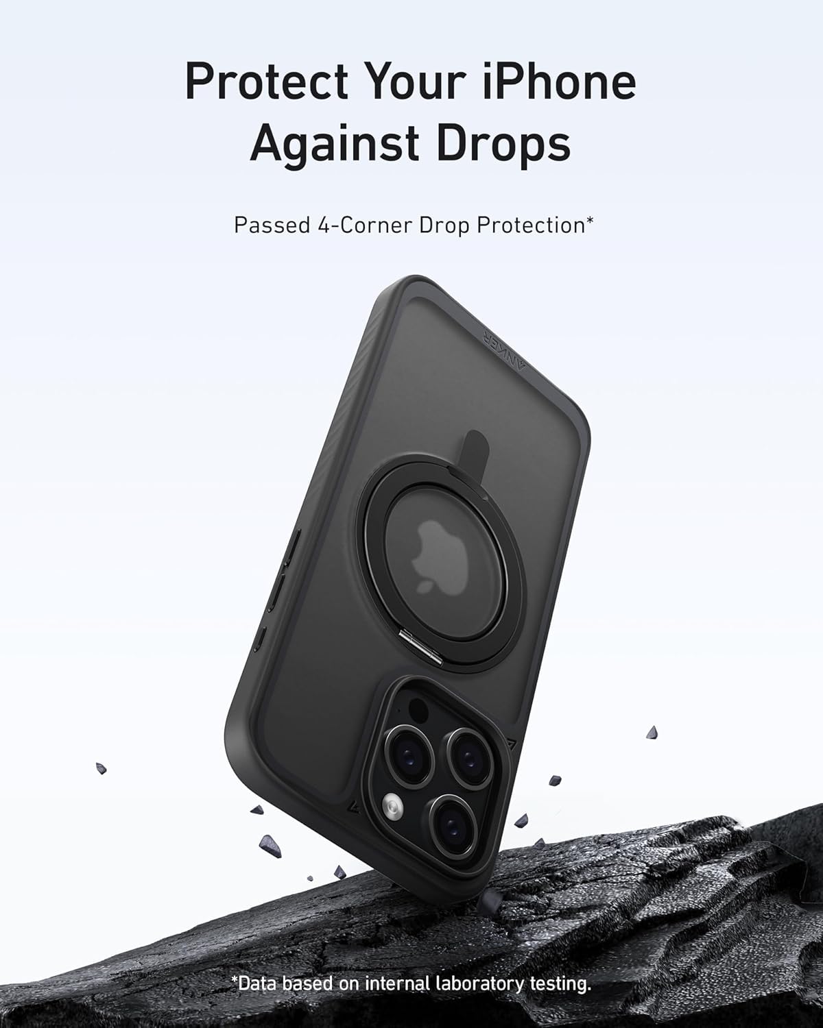 Anker Ultra Magnetic for iPhone 15 Pro Case with Sturdy 360° Ring Stand, Military-Grade Shockproof iPhone 15 Pro Kickstand Compatible with MagSafe(Black)