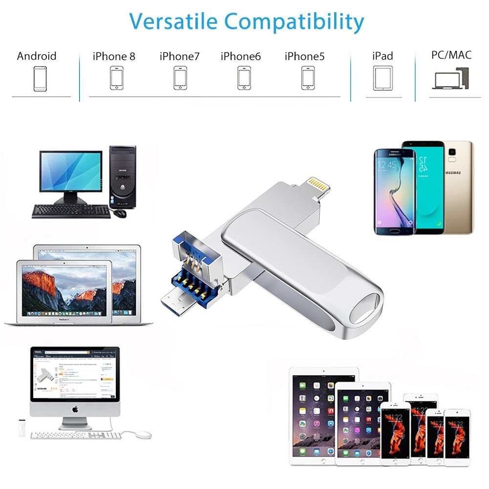 32GB USB Memory Stick for Mobile Phone - [3-in-1] Multi-Connector External Flash Drive for Smartphone PC Laptop (32GB)