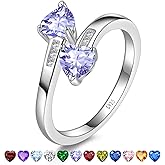 Yaresul 1CT Adjustable Women Heart Ring 925 Sterling Silver Birthstone Rings for Women Promise Ring for her Simulated Gemstone Statement Stackable Band Width 2mm Open Size 5~9