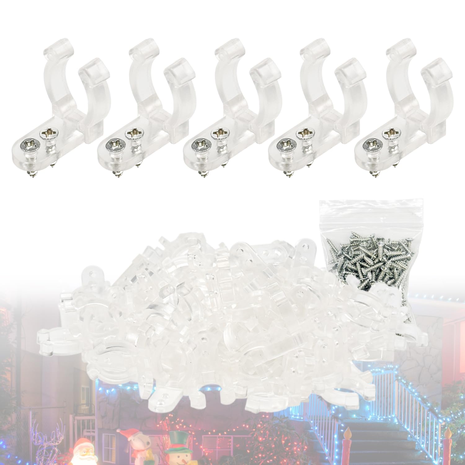 Photo 1 of Tmyjfjingxi 100PCS 1/2Inch LED Rope Light Clips with 200PCS Screws for Outside PVC Outdoor Rope Light Mounting Clips Hangers for Christams and Weddings