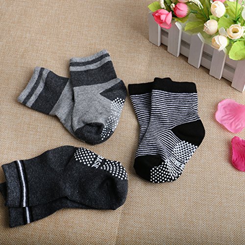 6 Pairs Anti Slip Soft Cotton Ankle Toddler Socks Non Skid Grip Walkers Crew Socks for Baby Boys Girls 12-36 Month - Thumbnail 7