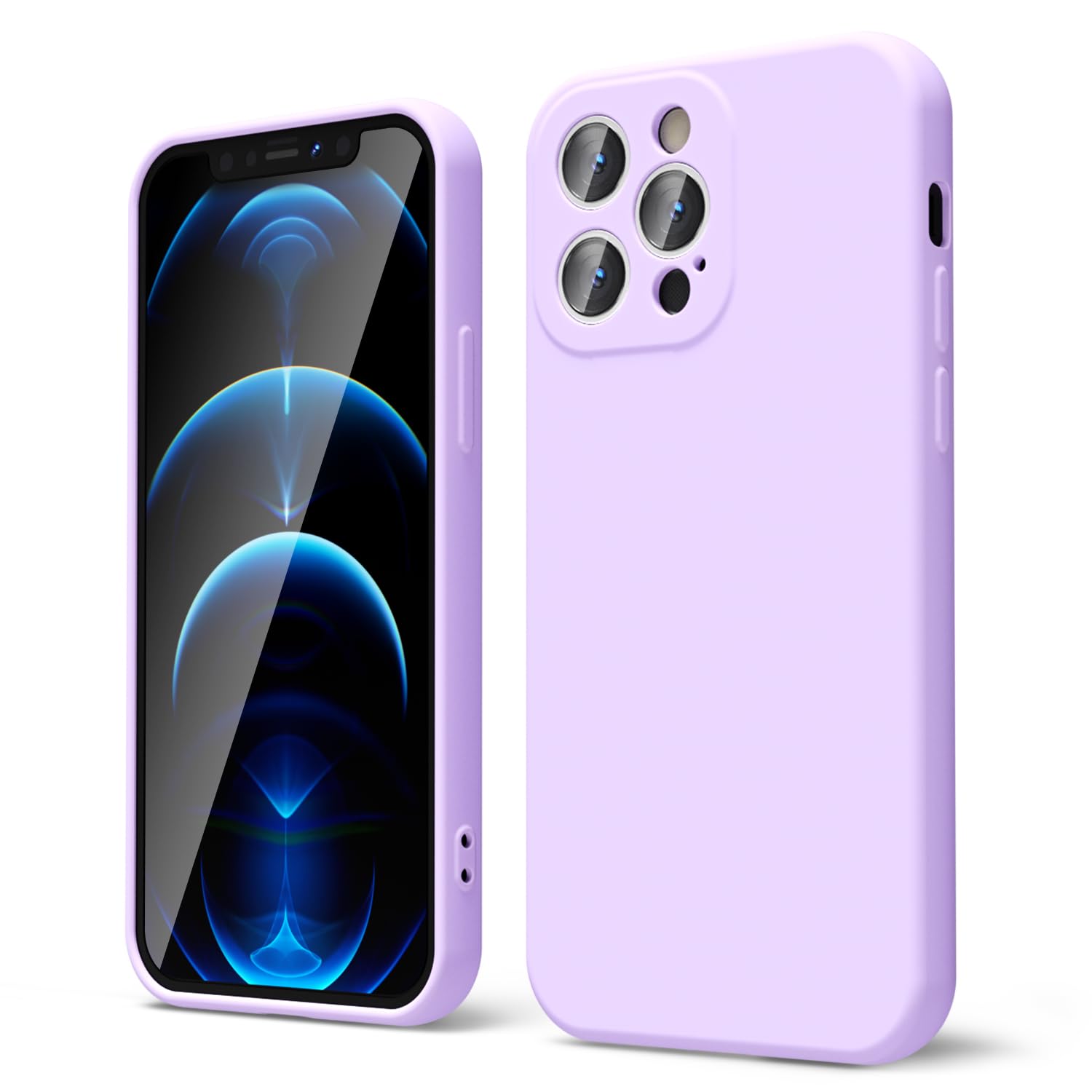 oakxco for iPhone 12 Pro Case Liquid Silicone, Soft Rubber Gel Elegant Aesthetic Basic Simple Cover, Slim TPU Matte Solid Color Plain Smooth Case for Women Girl, Lilac Lavender Light Purple