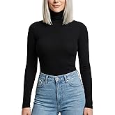 Zengjo Turtleneck Shirt Women-Ribbed Long Sleeve Tops Slim Fitted Base Layer Soft Stretch