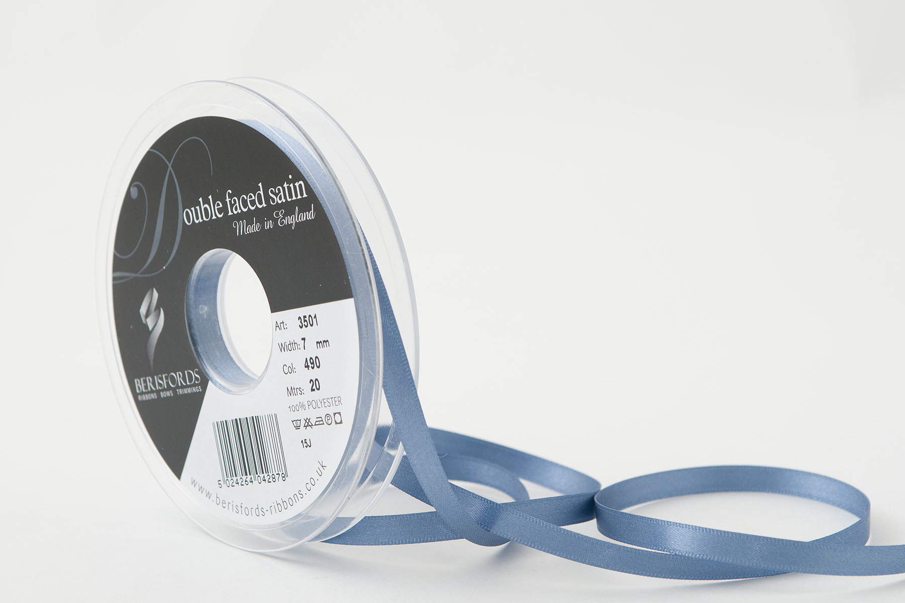 Berisfords Double FACE Poly Satin Ribbon, Moonlight, 10.5x10.5x1.4 cm