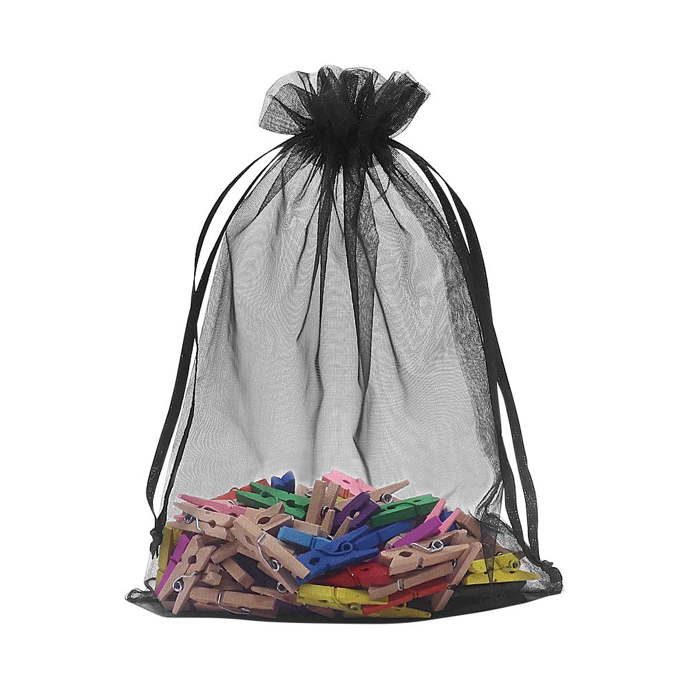HRX Package Black Organza Bags 5x7 inch 100pcs, Mesh Candy Bags Jewelry Pouches Drawstring Empty Sachet for Present Wedding Giveaways