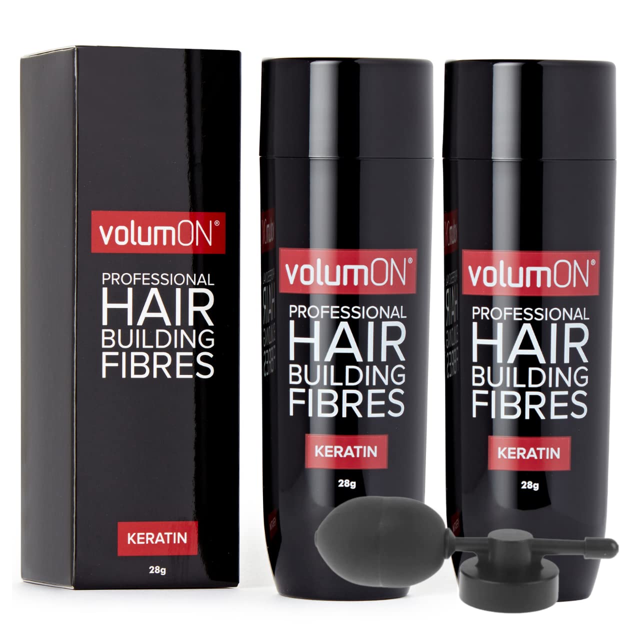 Hair Fibres x2 VOLUMON Keratin Hair Building Fibres for Thinning Hair - Instantly Conceals Thinning Areas for Fuller Thicker Hair - For Men & Women 28g x2 + Applicator (Medium Brown)