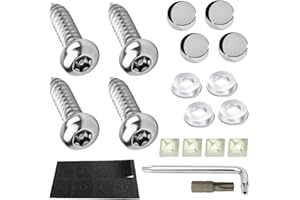 YALOK Anti Theft License Plate Screws Kits- Rustproof Stainless Steel Car Tag Plate Mounting Hardware, M6 (1/4") Tamper Proof Fastener Nut, Caps Cover for Front Rear Frame Holder Mounting（AT-Silver/4）