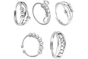 5pcs Fidget Rings for Women, Adjustable Design Rotating Spinner Rings Calming Jewelry Decoration for Adults Office Classroom 