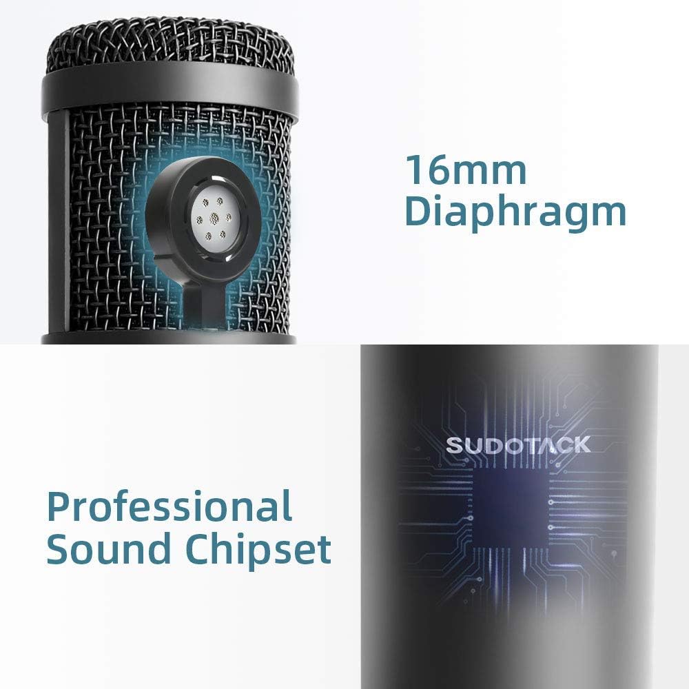 USB Streaming Podcast PC Microphone, SUDOTACK Professional 192kHz/24bit Studio Cardioid Condenser Mic Kit with Sound Card Boom Arm Shock Mount Pop Filter, for Skype Youtuber Karaoke Gaming Recording: Electronics