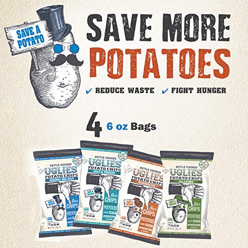 UGLIES 4 Pack Kettle Cooked Sea Salt Potato Chips Gluten Free, Kosher, NonGMO Snack and Kids