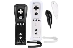 TechKen Motion Plus Wii Controller 2 Packs with Nunchucks Wii Remote Controller Compatible with Nintendo Wii and Wii U [Built