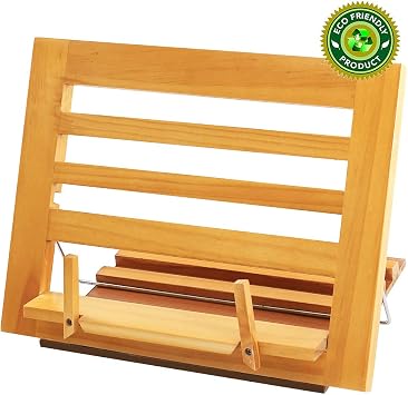 Amazon Com Wood Cook Book Stand Adjustable Wooden Reading Book Recipe Holder Tray With Page Paper Clips Foldable Station For Tablets Cell Phones Laptop Stands Pezin Hulin Electronics