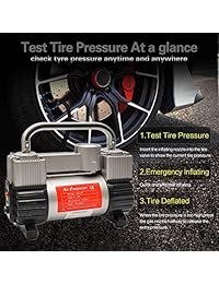 Gspscn   Inflador de neumáticos de alta resistencia, doble cilindro con bolsa portátil, 12 V, bomba de compresor de aire de metal, 150 PSI, con adaptador a 150 PSI para autos, camiones, vehículo todoterreno, neumáticos, cama de aire, etc.