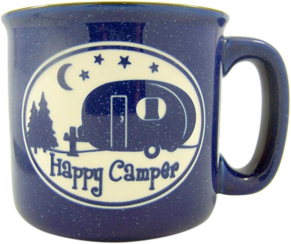 Happy Camp Blue Ceramic Engraved Coffee Mug, 16 oz