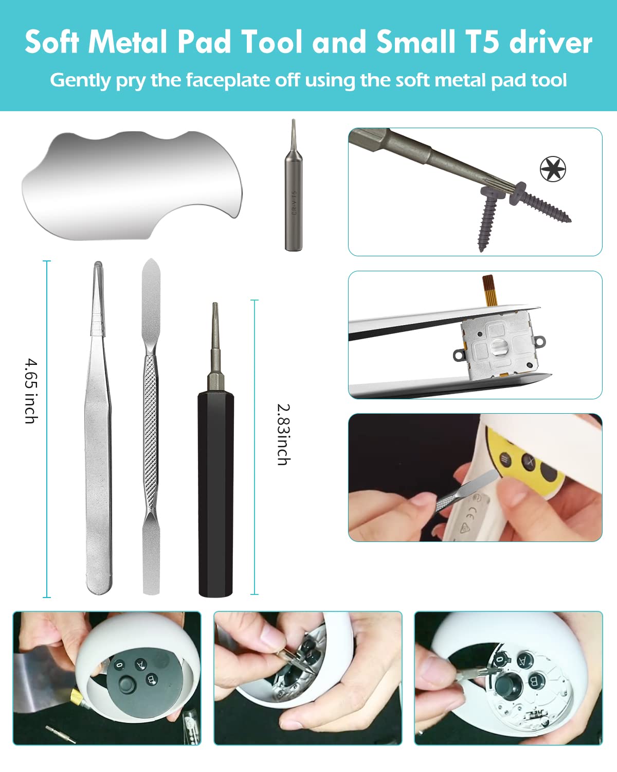 Joystick Replacement Kit for Oculus Quest 2/3 Controller, OLCLSS Repair Accessories for Meta Quest 2/3 Controller, Include 2 Joysticks, T5 Screwdriver, Tweezer, Pry Tool, 4 Thumbstick Grips